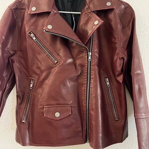 wild fable Women's Dark Burgundy Faux Leather Jacket